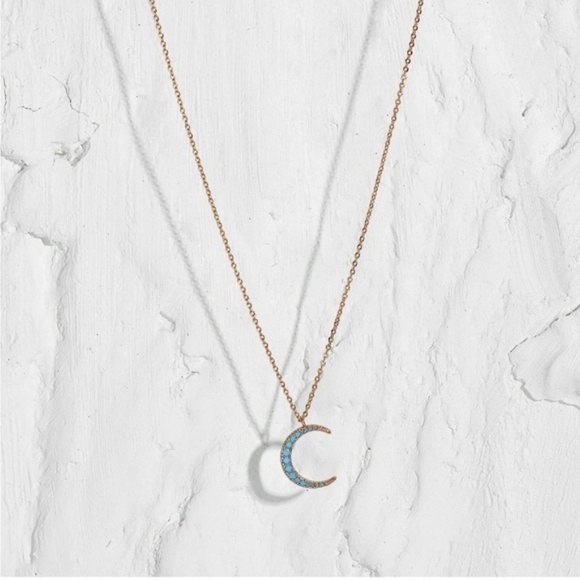 Gold 14k Gold Plated Cubic Zirconia Crescent Necklace - Picture 2 of 3